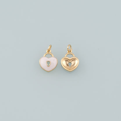 Gold Key Lock Charms,18K Gold Filled Lock Pendant,Enamel Heart Lock Charm Bracelet Necklace for DIY Jewelry Making Supply