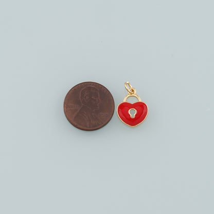 Gold Key Lock Charms,18K Gold Filled Lock Pendant,Enamel Heart Lock Charm Bracelet Necklace for DIY Jewelry Making Supply