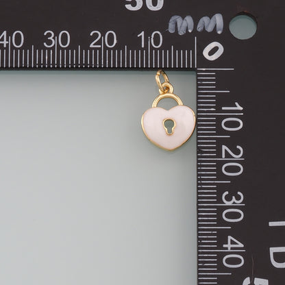 Gold Key Lock Charms,18K Gold Filled Lock Pendant,Enamel Heart Lock Charm Bracelet Necklace for DIY Jewelry Making Supply