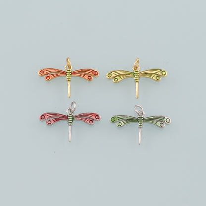 Gold Dragonfly Charms,18K Gold Filled Dragonfly Pendant,Enamel Dragonfly Charm Bracelet Necklace for DIY Jewelry Making Supply