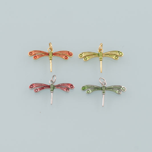 Gold Dragonfly Charms,18K Gold Filled Dragonfly Pendant,Enamel Dragonfly Charm Bracelet Necklace for DIY Jewelry Making Supply