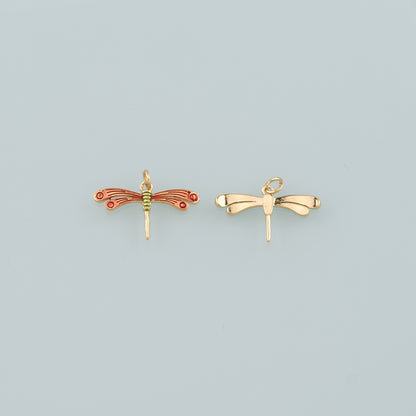 Gold Dragonfly Charms,18K Gold Filled Dragonfly Pendant,Enamel Dragonfly Charm Bracelet Necklace for DIY Jewelry Making Supply