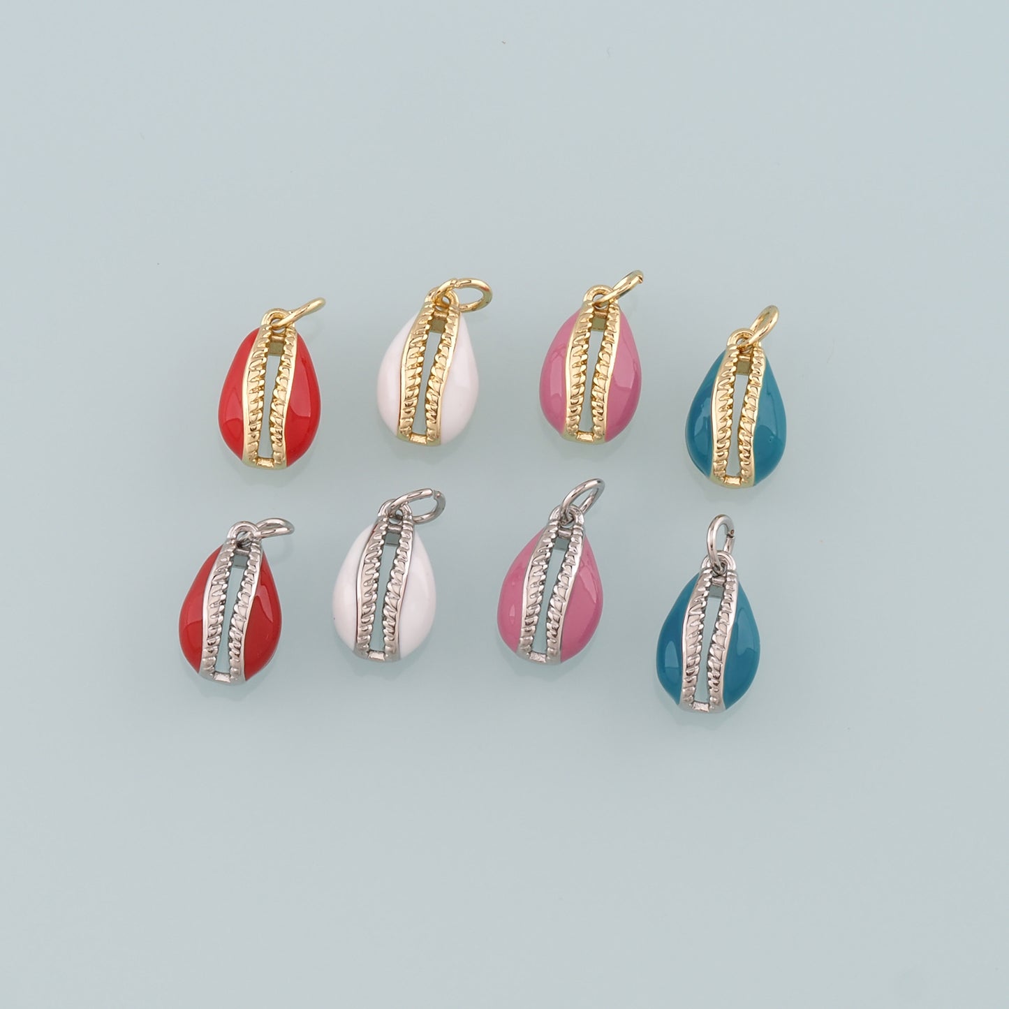 Gold Ocean Charms,18K Gold Filled Cowrie Shell Pendant,Enamel Conch Shell Charm Bracelet Necklace for DIY Jewelry Making Supply