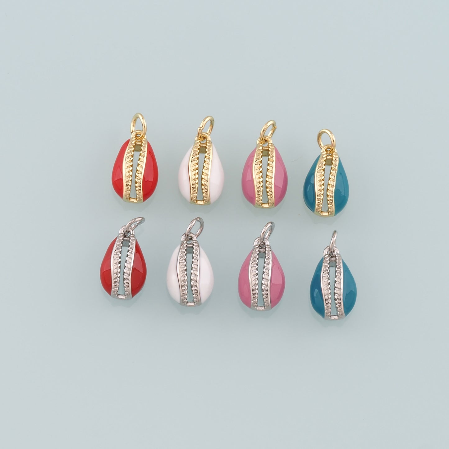 Gold Ocean Charms,18K Gold Filled Cowrie Shell Pendant,Enamel Conch Shell Charm Bracelet Necklace for DIY Jewelry Making Supply