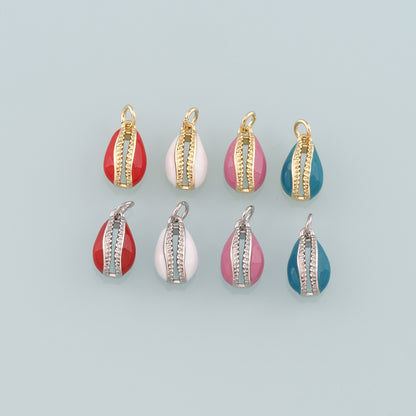 Gold Ocean Charms,18K Gold Filled Cowrie Shell Pendant,Enamel Conch Shell Charm Bracelet Necklace for DIY Jewelry Making Supply