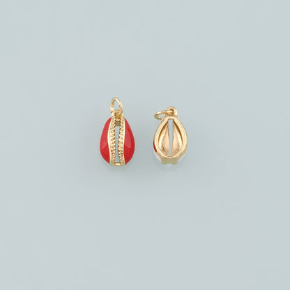 Gold Ocean Charms,18K Gold Filled Cowrie Shell Pendant,Enamel Conch Shell Charm Bracelet Necklace for DIY Jewelry Making Supply