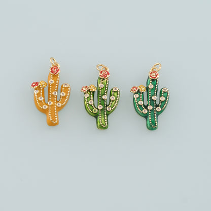 Gold Cactus Charms,18K Gold Filled Cactus Pendant,Enamel Desert Charm Bracelet Necklace for DIY Jewelry Making Supply