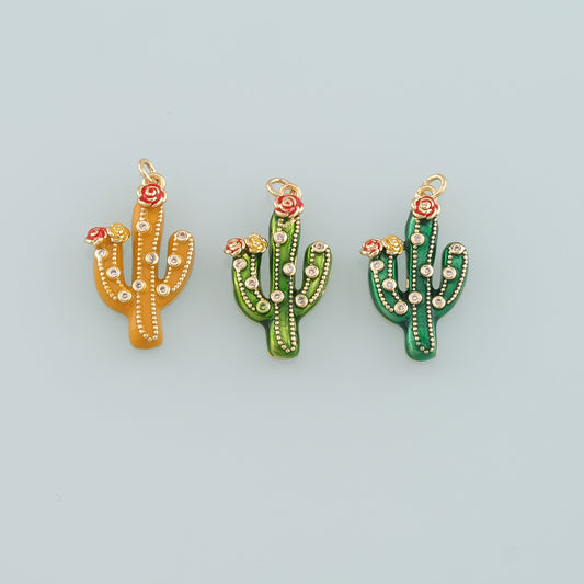 Gold Cactus Charms,18K Gold Filled Cactus Pendant,Enamel Desert Charm Bracelet Necklace for DIY Jewelry Making Supply