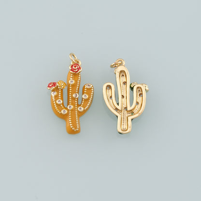 Gold Cactus Charms,18K Gold Filled Cactus Pendant,Enamel Desert Charm Bracelet Necklace for DIY Jewelry Making Supply