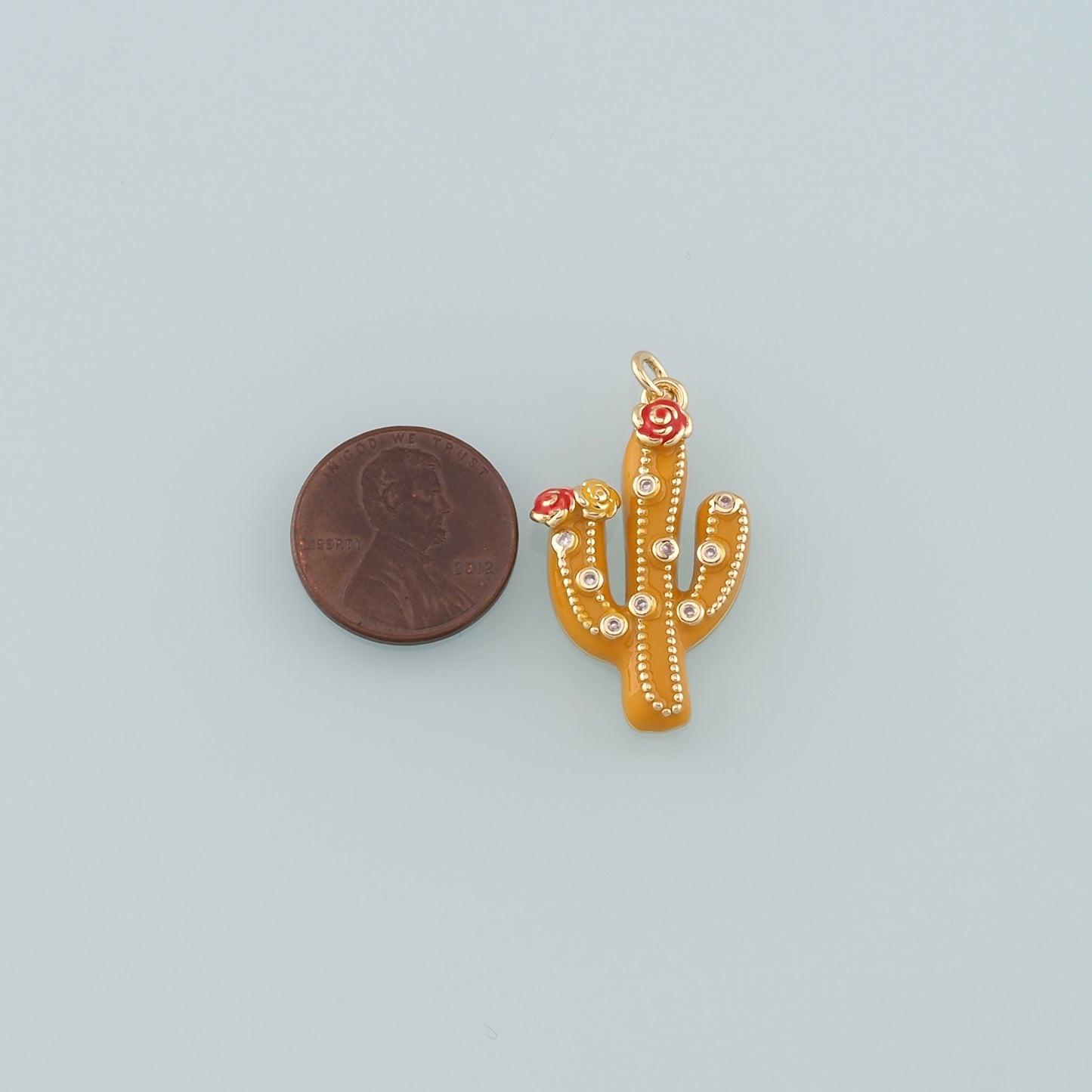 Gold Cactus Charms,18K Gold Filled Cactus Pendant,Enamel Desert Charm Bracelet Necklace for DIY Jewelry Making Supply