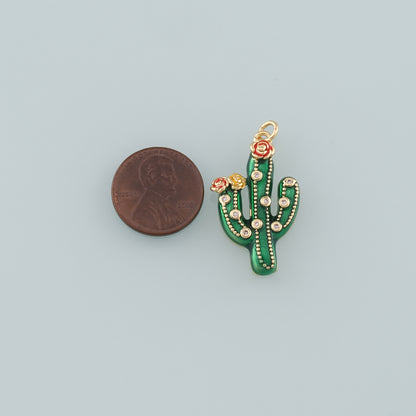 Gold Cactus Charms,18K Gold Filled Cactus Pendant,Enamel Desert Charm Bracelet Necklace for DIY Jewelry Making Supply