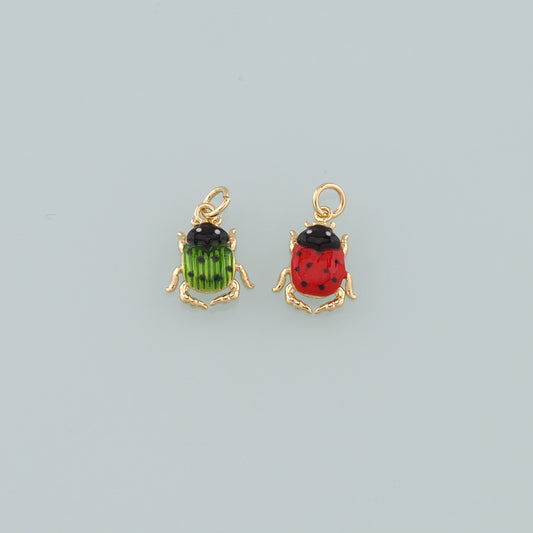 Gold Beetle Charms,18K Gold Filled Beetle Pendant,Enamel Insect Charm Bracelet Necklace for DIY Jewelry Making Supply