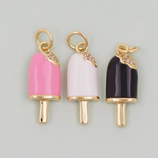 Gold ice cream Charms,18K Gold Filled ice cream Pendant,cute ice cream Charm Bracelet Necklace for DIY Jewelry Making Supply