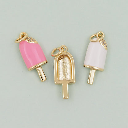 Gold ice cream Charms,18K Gold Filled ice cream Pendant,cute ice cream Charm Bracelet Necklace for DIY Jewelry Making Supply