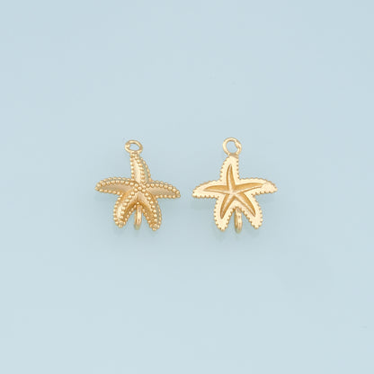 Gold Starfish Connector Charms,18K Gold Filled Sea Star Pendant,Starfish Charm Bracelet Necklace for DIY Jewelry Making Supply