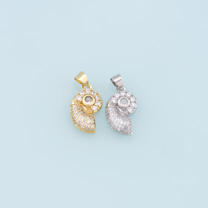 Gold Shell Charms,18K Gold Filled Conch Shell Pendant,CZ Micro Pave Conch Shell Charm Bracelet Necklace for DIY Jewelry Making Supply
