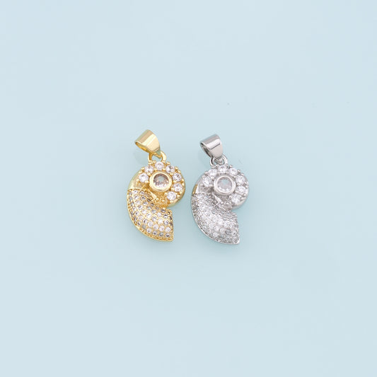 Gold Shell Charms,18K Gold Filled Conch Shell Pendant,CZ Micro Pave Conch Shell Charm Bracelet Necklace for DIY Jewelry Making Supply