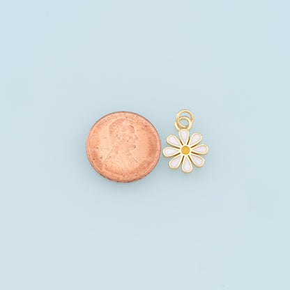 Gold Daisy Charms,18K Gold Filled Daisy Pendant,Enamel Daisy Charm Bracelet Necklace for DIY Jewelry Making Supply
