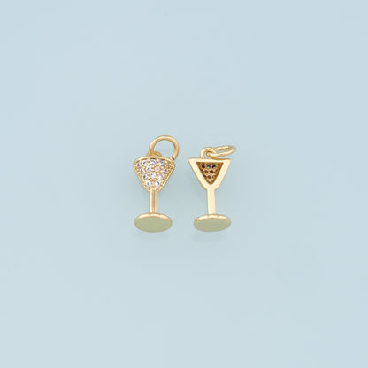 Gold Wine Glass Charms,18K Gold Filled CZ Wine Glass Pendant,Wine Glass Charm Bracelet Necklace for DIY Jewelry Making Supply