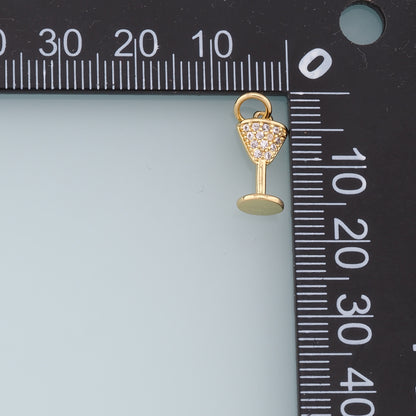 Gold Wine Glass Charms,18K Gold Filled CZ Wine Glass Pendant,Wine Glass Charm Bracelet Necklace for DIY Jewelry Making Supply