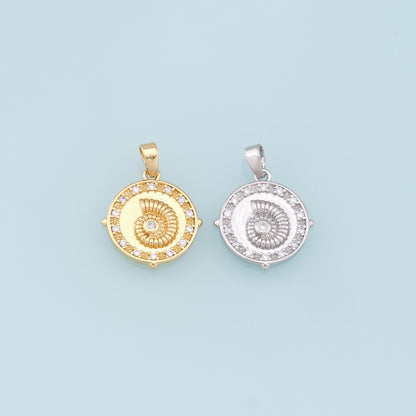 Gold Shell Charms,18K Gold Filled Round Conch Shell Pendant,CZ Micro Pave Conch Shell Charm Bracelet Necklace for DIY Jewelry Making Supply