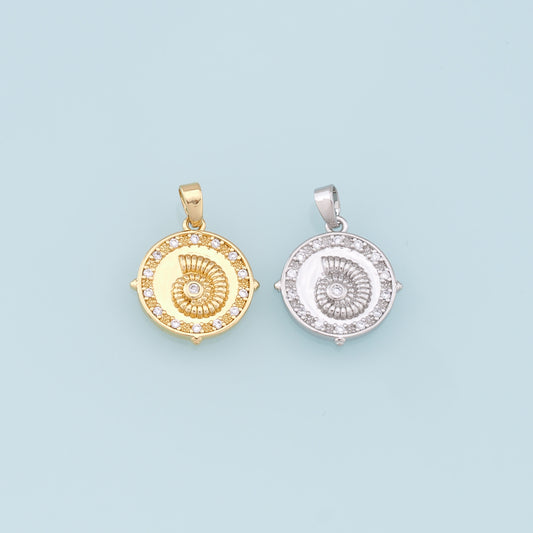 Gold Shell Charms,18K Gold Filled Round Conch Shell Pendant,CZ Micro Pave Conch Shell Charm Bracelet Necklace for DIY Jewelry Making Supply