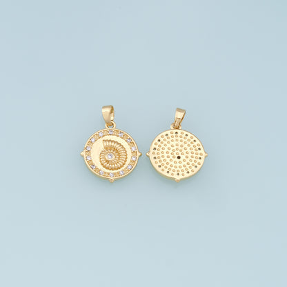 Gold Shell Charms,18K Gold Filled Round Conch Shell Pendant,CZ Micro Pave Conch Shell Charm Bracelet Necklace for DIY Jewelry Making Supply