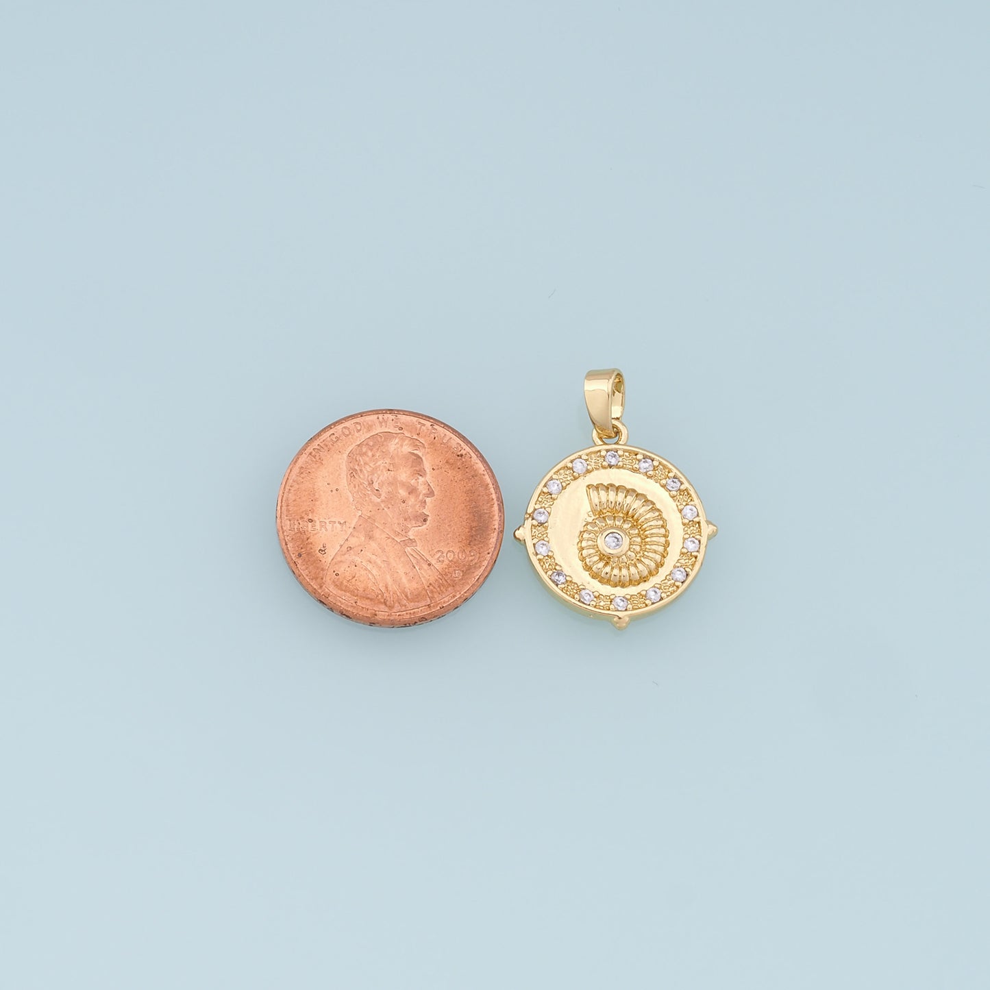 Gold Shell Charms,18K Gold Filled Round Conch Shell Pendant,CZ Micro Pave Conch Shell Charm Bracelet Necklace for DIY Jewelry Making Supply