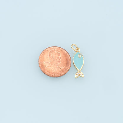 Gold Fish Charms,18K Gold Filled Enamel Fish Pendant,Kawaii Charm Bracelet Necklace for DIY Jewelry Making Supply