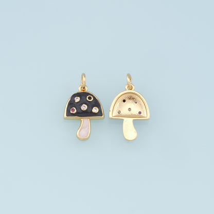 Gold Mushroom Charms,18K Gold Filled Enamel Mushroom Pendant,Kawaii Charm Bracelet Necklace for DIY Jewelry Making Supply