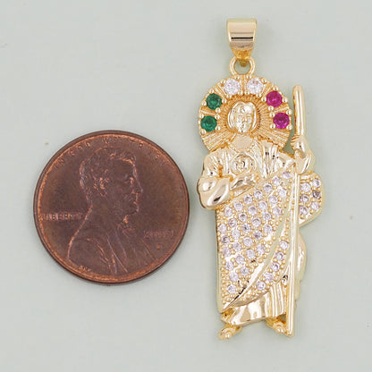 Gold Saint Jude Charms,18K Gold Filled Saint Jude Pendant,Saint Jude Charm Bracelet Necklace for DIY Jewelry Making Supply