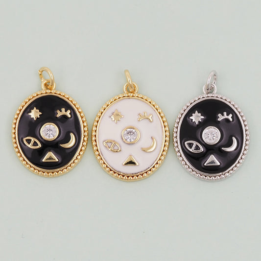 Gold Oval Charms,18K Gold Filled Oval Pendant,Moon Charm Bracelet Necklace for DIY Jewelry Making Supply