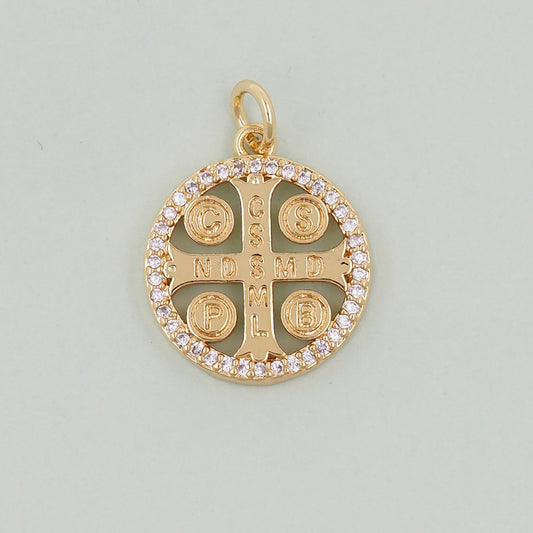 Gold Benedict Charms,18K Gold Filled Benedict Pendant,Religion Charm Bracelet Necklace for DIY Jewelry Making Supply