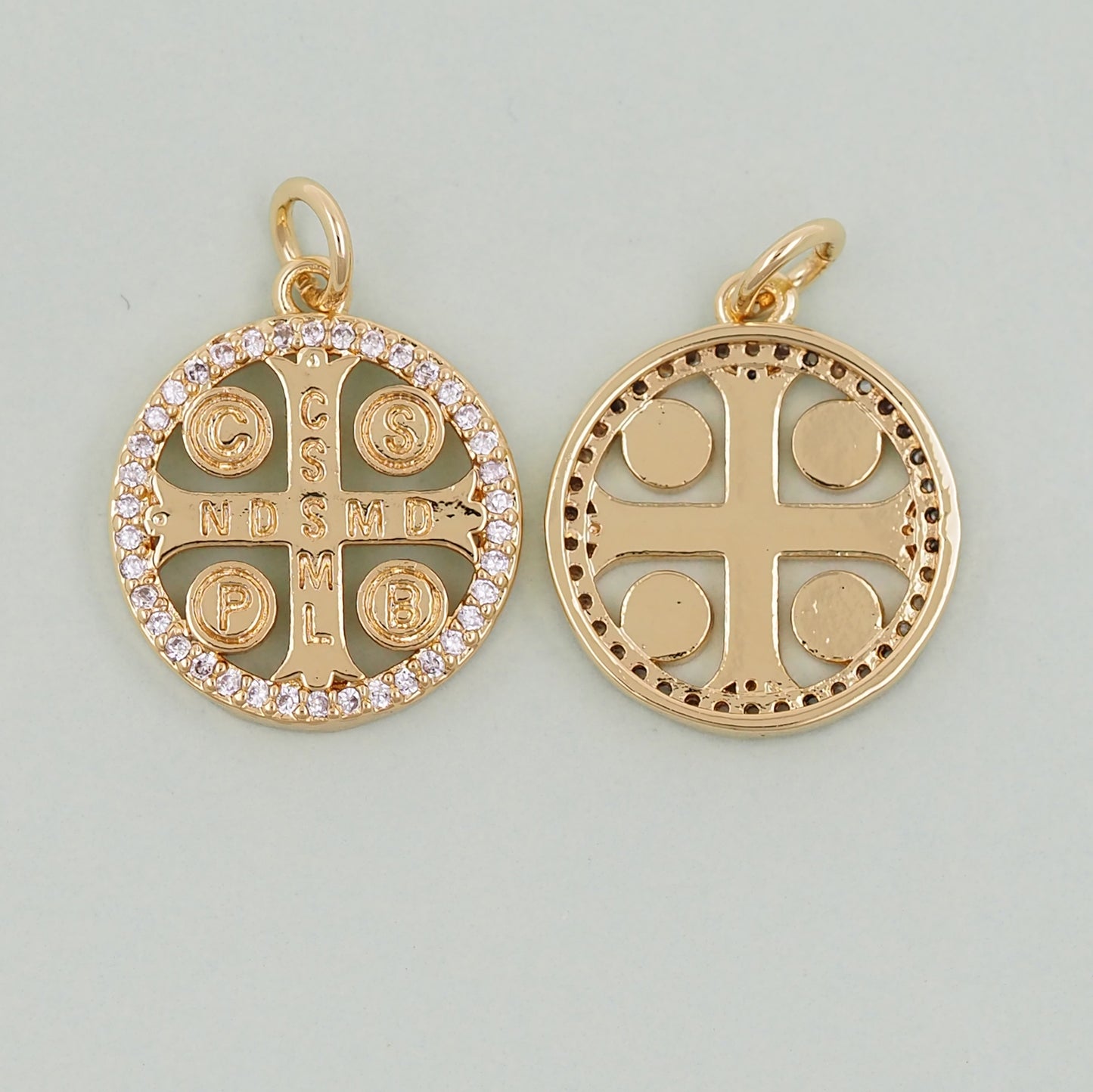 Gold Benedict Charms,18K Gold Filled Benedict Pendant,Religion Charm Bracelet Necklace for DIY Jewelry Making Supply