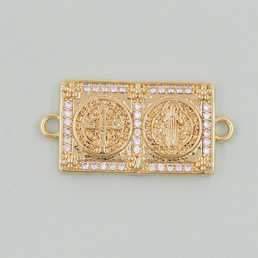 Gold Benedict Charms,18K Gold FilledBenedict Pendant,Rectangle Benedict Charm Bracelet Necklace for DIY Jewelry Making Supply
