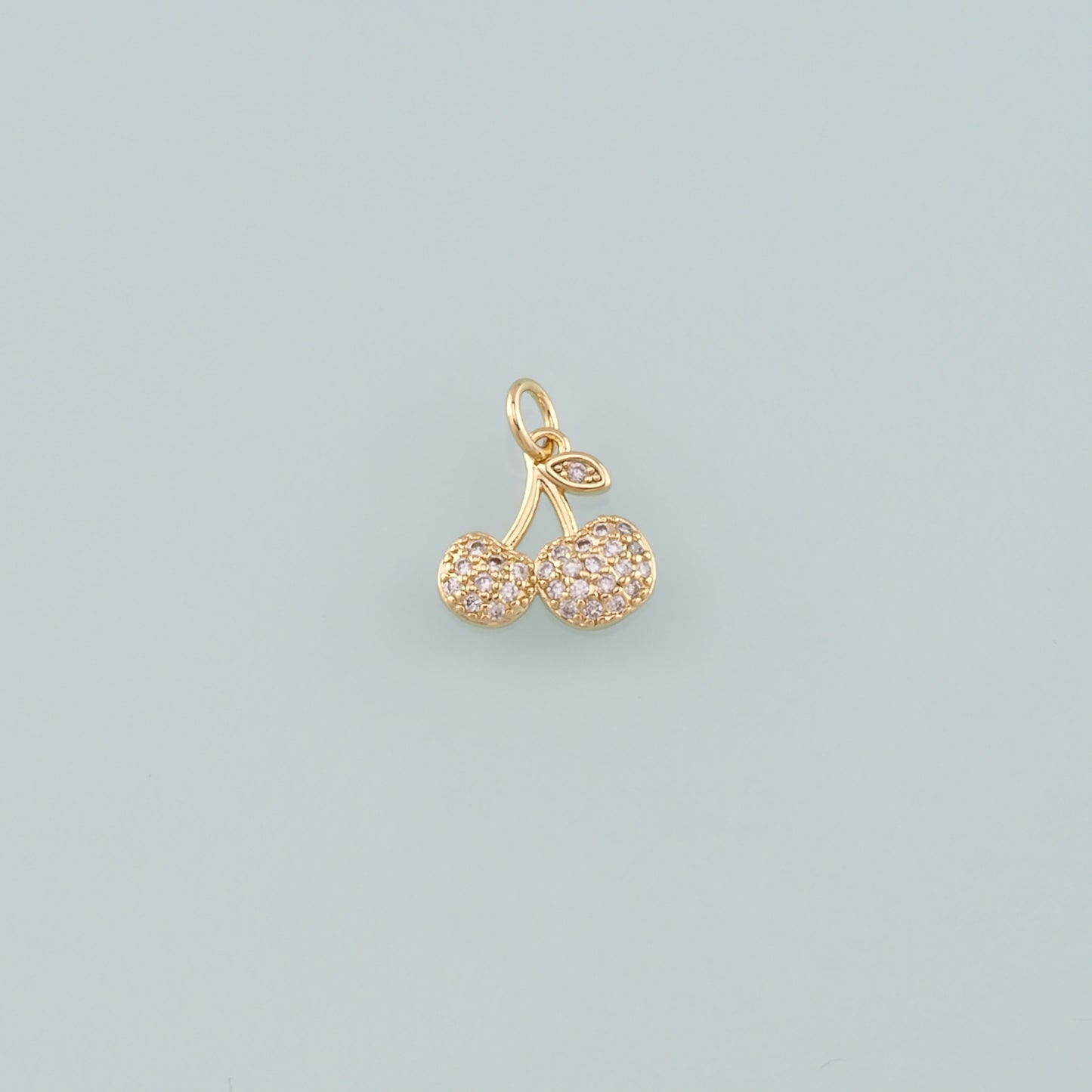 Gold Cherry Charms,18K Gold Filled Cherry Pendant,CZ Micro Pave Fruit Charm Bracelet Necklace for DIY Jewelry Making Supply