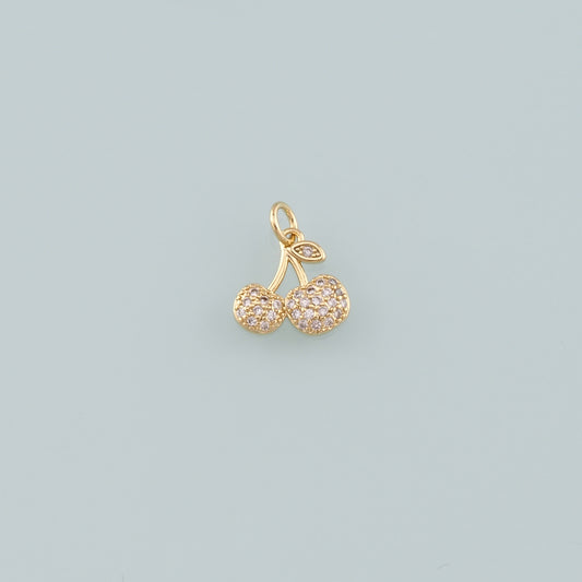 Gold Cherry Charms,18K Gold Filled Cherry Pendant,CZ Micro Pave Fruit Charm Bracelet Necklace for DIY Jewelry Making Supply