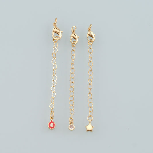 18K Gold Filled Chain Extender for Necklace Bracelet Supply Component Findings Extenders Lobster Claw Clasps with Gold Extender Chain