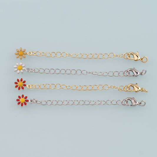 18K Gold Filled Flower Chain Extender for Necklace Bracelet Supply Component Findings Extenders Lobster Claw Clasps with Gold Extender Chain