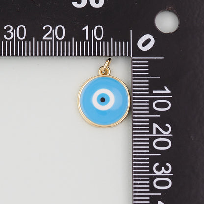 Gold Round Evil Eye Charms,18K Gold Filled Evil Eye Pendant,Enamel Evil Eye Charm Bracelet Necklace for DIY Jewelry Making Supply