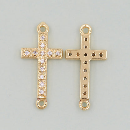 18K Gold Filled Cross Pendant,Cross Charm Bracelet Necklace for DIY Jewelry Making Supply