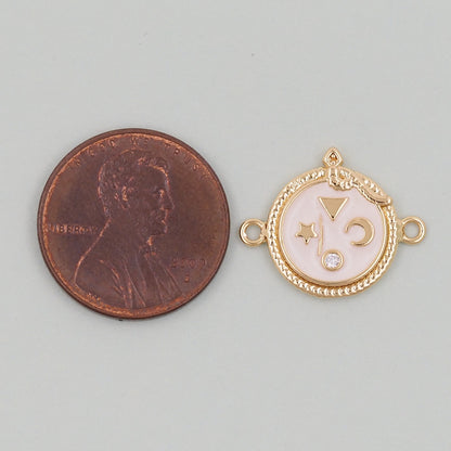 Gold Round Connector Charms,18K Gold Filled Moon Pendant,Star Charm Bracelet Necklace for DIY Jewelry Making Supply