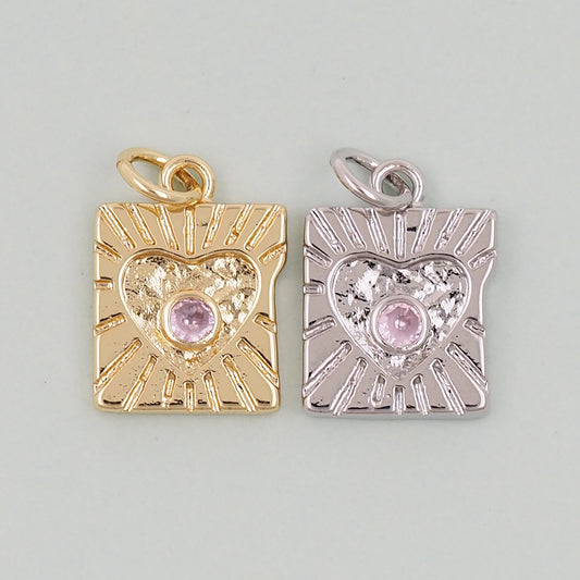 Gold Heart Charms,18K Gold Filled Heart Pendant,Rectangle Heart Charm Bracelet Necklace for DIY Jewelry Making Supply