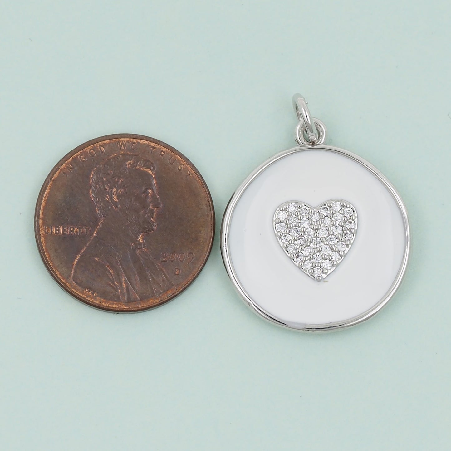 18K Gold Filled Round Heart Pendant,Enamel Heart Charm Bracelet Necklace for DIY Jewelry Making Supply
