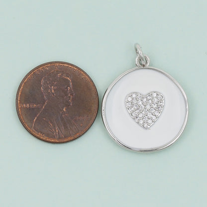 18K Gold Filled Round Heart Pendant,Enamel Heart Charm Bracelet Necklace for DIY Jewelry Making Supply