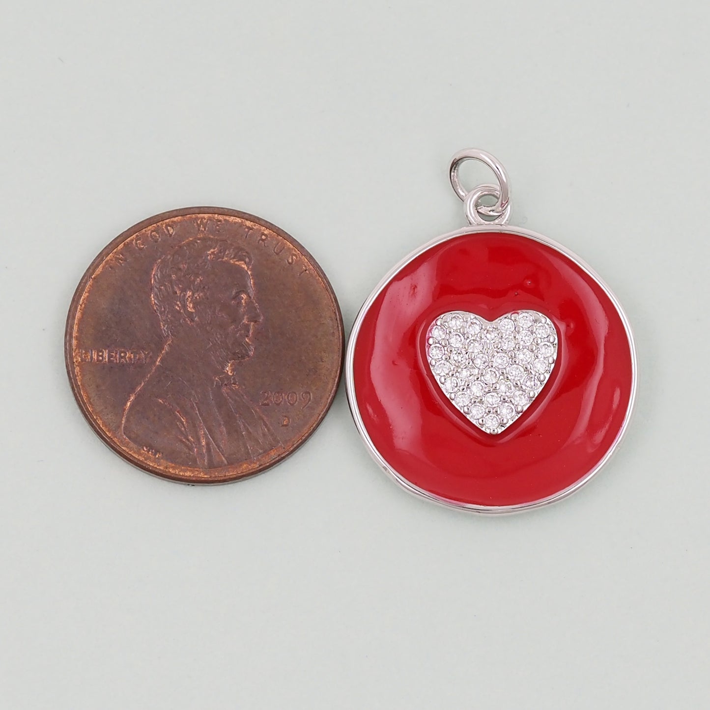 18K Gold Filled Round Heart Pendant,Enamel Heart Charm Bracelet Necklace for DIY Jewelry Making Supply