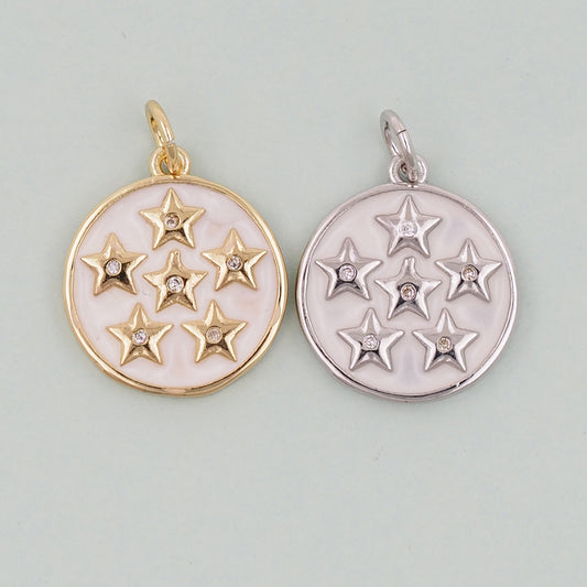 18K Gold Filled Round Star Pendant,Enamel Star Charm Bracelet Necklace for DIY Jewelry Making Supply