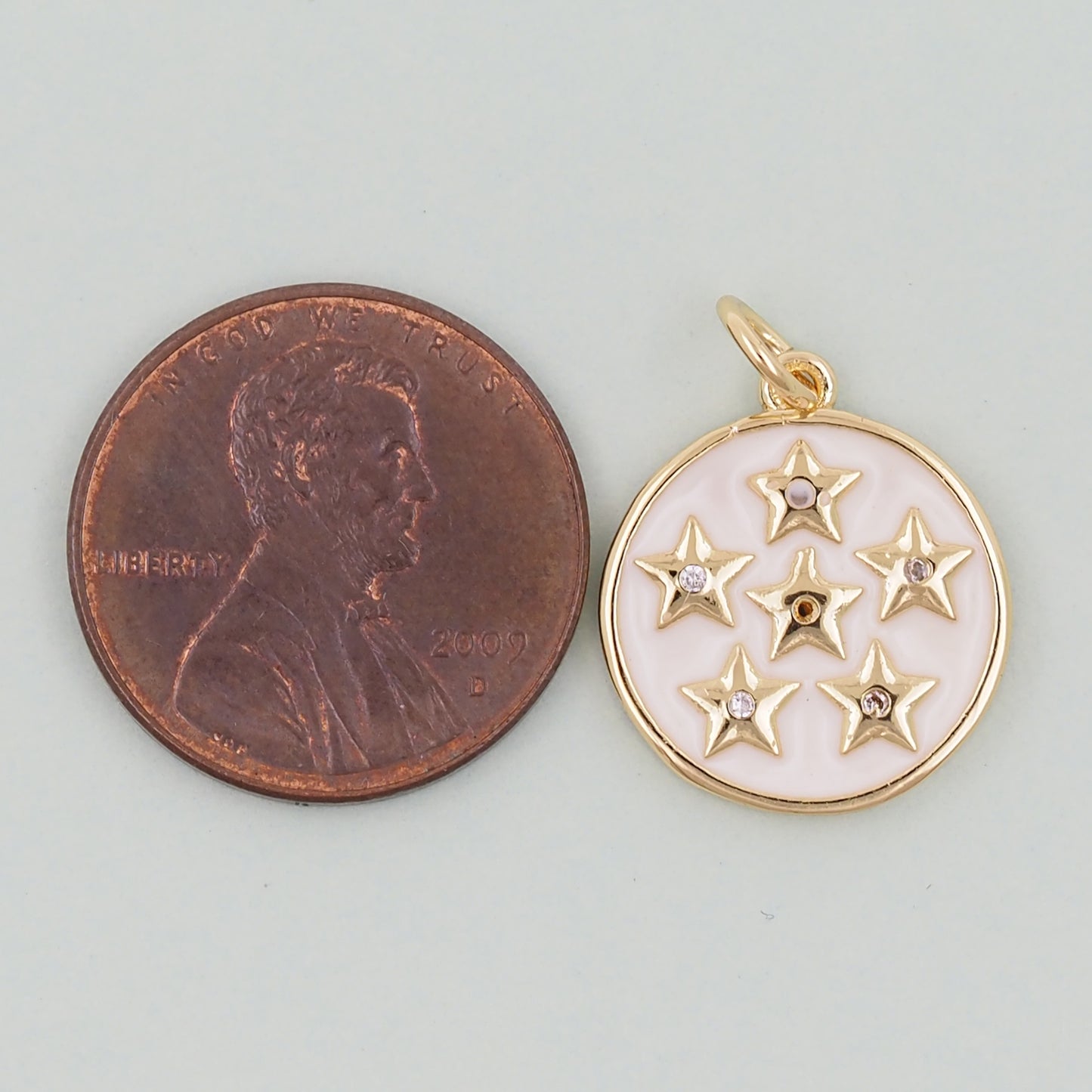 18K Gold Filled Round Star Pendant,Enamel Star Charm Bracelet Necklace for DIY Jewelry Making Supply