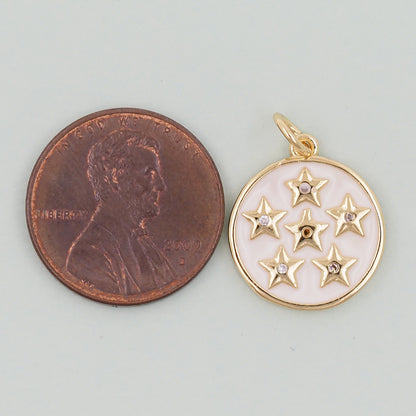 18K Gold Filled Round Star Pendant,Enamel Star Charm Bracelet Necklace for DIY Jewelry Making Supply