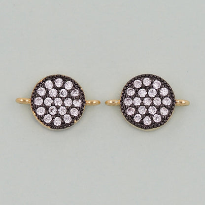 18K Gold Filled Round Pendant,CZ Micro Pave  Round Charm Bracelet Necklace for DIY Jewelry Making Supply